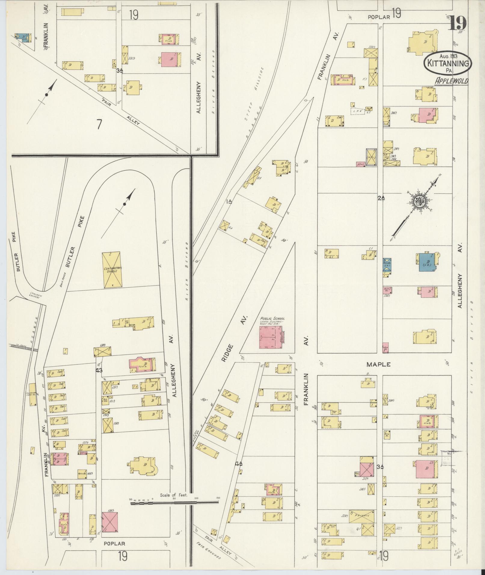 Sanborn Fire Insurance Map from Kittanning, Armstrong County, Pennsylvania (1913), Sheet #0019 - Complete Map Set gallery image, historic Sanborn map, vintage wall art, Pennsylvania Pennsylvania