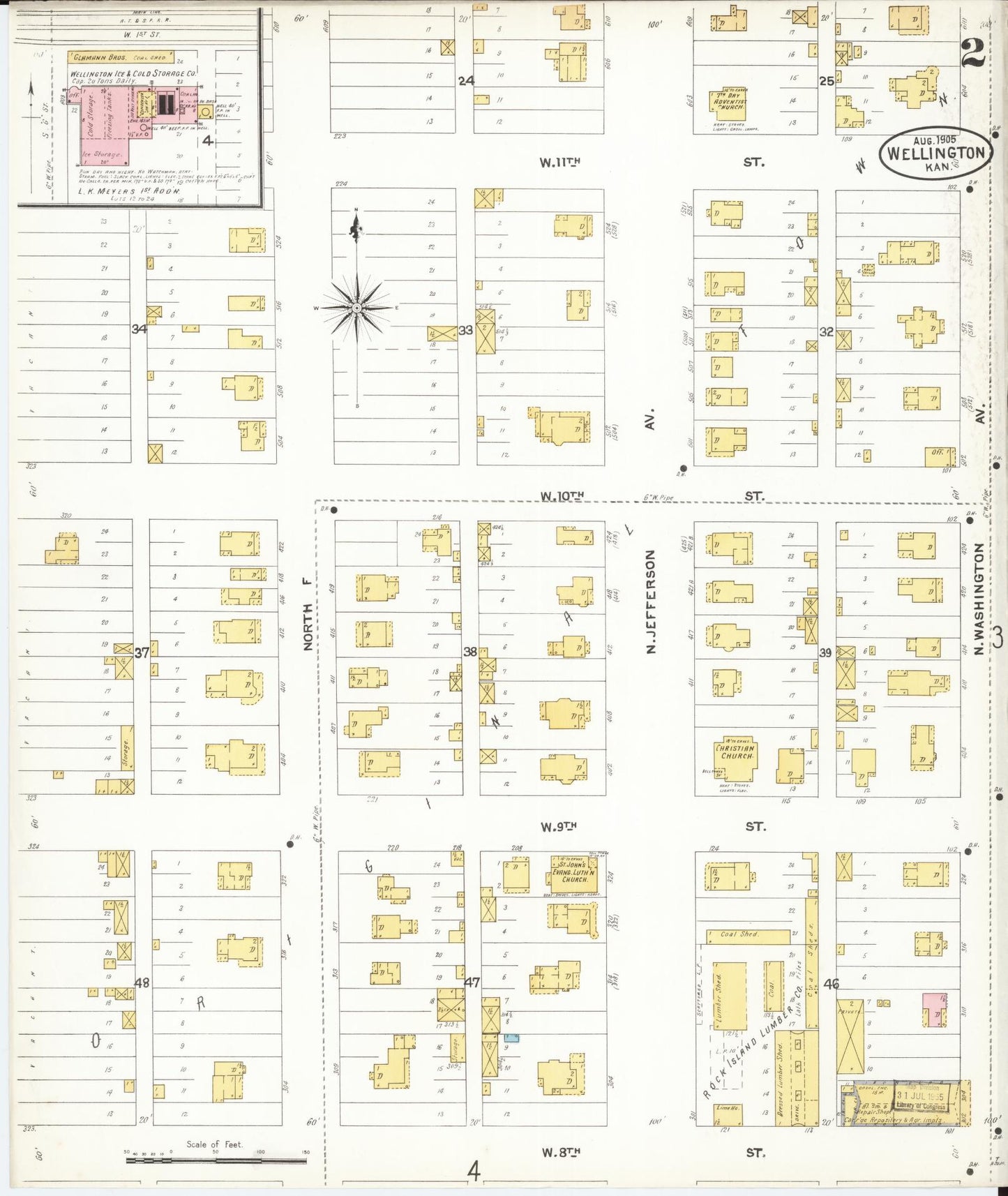 Sanborn Fire Insurance Map from Wellington, Sumner County, Kansas (1905), Sheet #0002 - Complete Map Set gallery image, historic Sanborn map, vintage wall art, Kansas Kansas