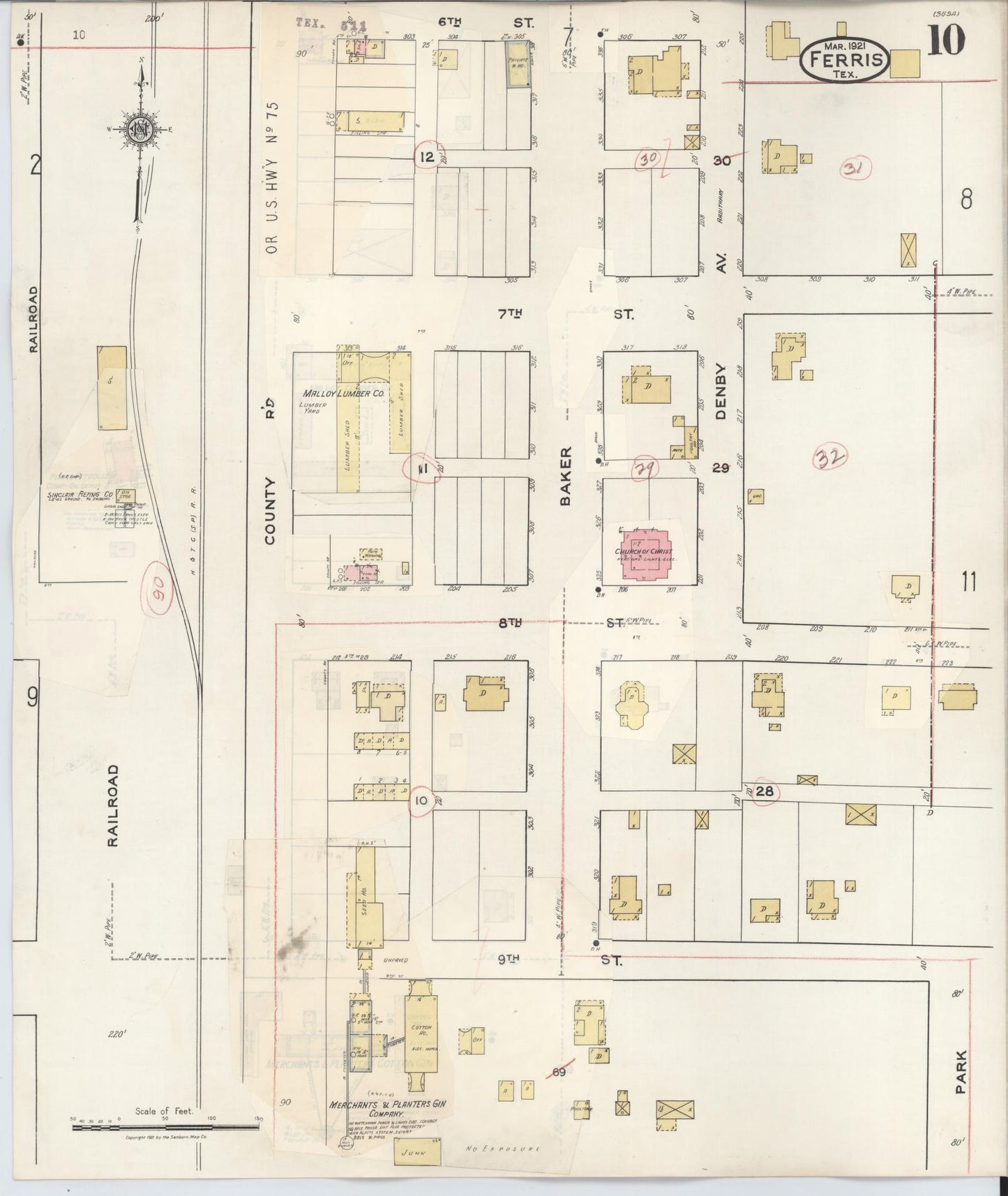 Sanborn Fire Insurance Map from Ferris, Ellis County, Texas (1941), Sheet #0010 - Historic Sanborn Fire Insurance Map Print, vintage old map wall art, antique decor, genealogy gift, Texas Texas map