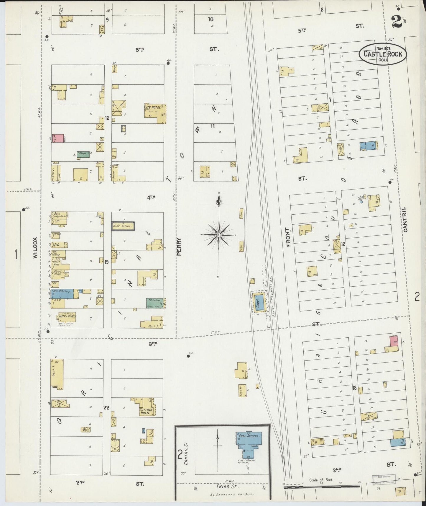 Sanborn Fire Insurance Map from Castle Rock, Douglas County, Colorado (1902), Sheet #0002 - Complete Map Set gallery image, historic Sanborn map, vintage wall art, Colorado Colorado