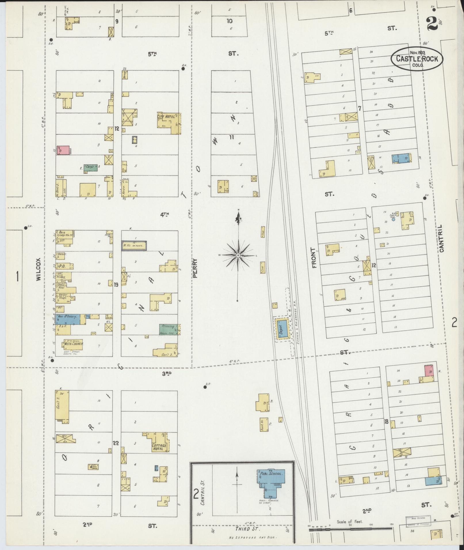 Sanborn Fire Insurance Map from Castle Rock, Douglas County, Colorado (1902), Sheet #0002 - Complete Map Set gallery image, historic Sanborn map, vintage wall art, Colorado Colorado