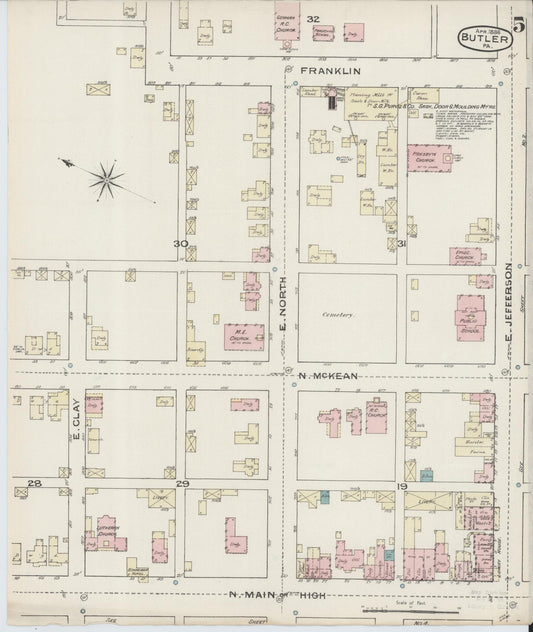 Sanborn Fire Insurance Map from Butler, Butler County, Pennsylvania (1886), Sheet #0005 - Historic Sanborn Fire Insurance Map Print, vintage old map wall art, antique decor, genealogy gift, Pennsylvania Pennsylvania map