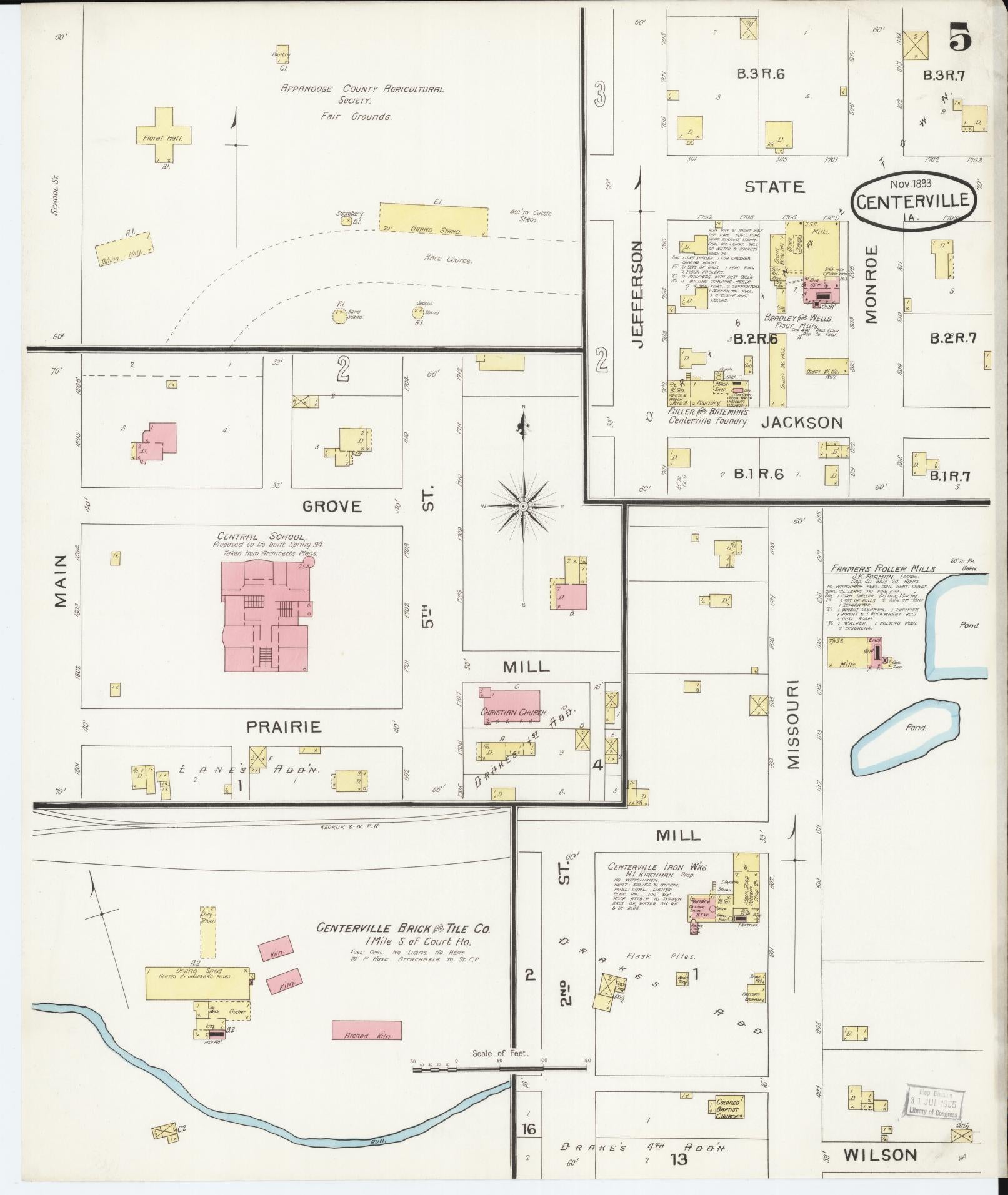 Sanborn Fire Insurance Map from Centerville, Appanoose County, Iowa (1893), Sheet #0005 - Historic Sanborn Fire Insurance Map Print, vintage old map wall art