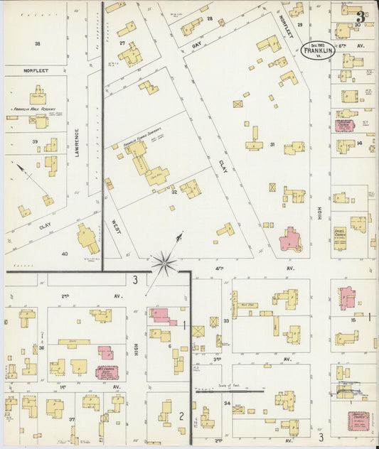 Sanborn Fire Insurance Map from Franklin, Independent Cities, Virginia (1902), Sheet #0003 - Historic Sanborn Fire Insurance Map Print, vintage old map wall art, antique decor, genealogy gift, Virginia Virginia map