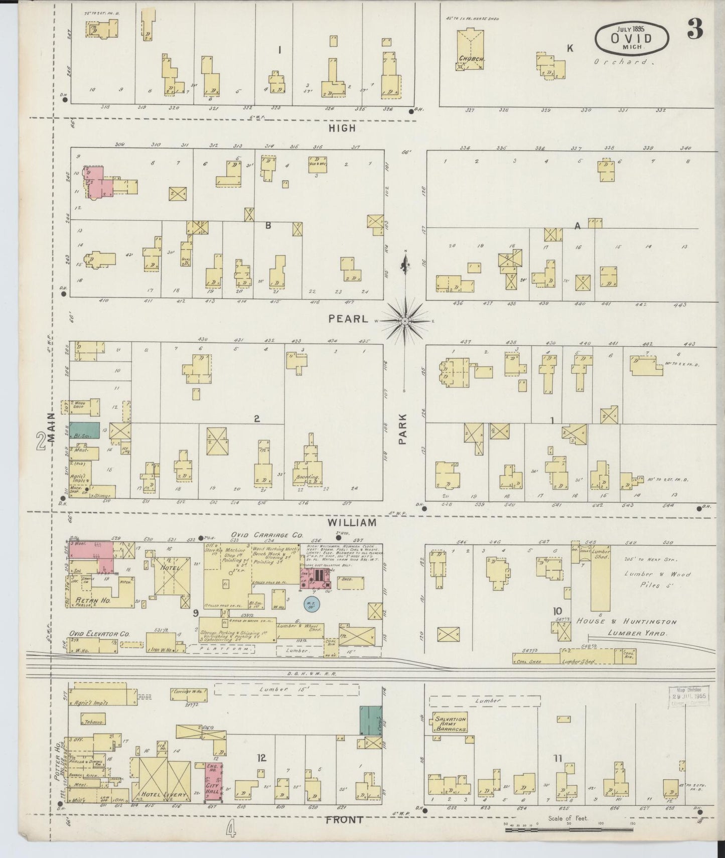 Sanborn Fire Insurance Map from Ovid, Clinton County, Michigan (1895), Sheet #0003 - Complete Map Set gallery image, historic Sanborn map, vintage wall art, Michigan Michigan