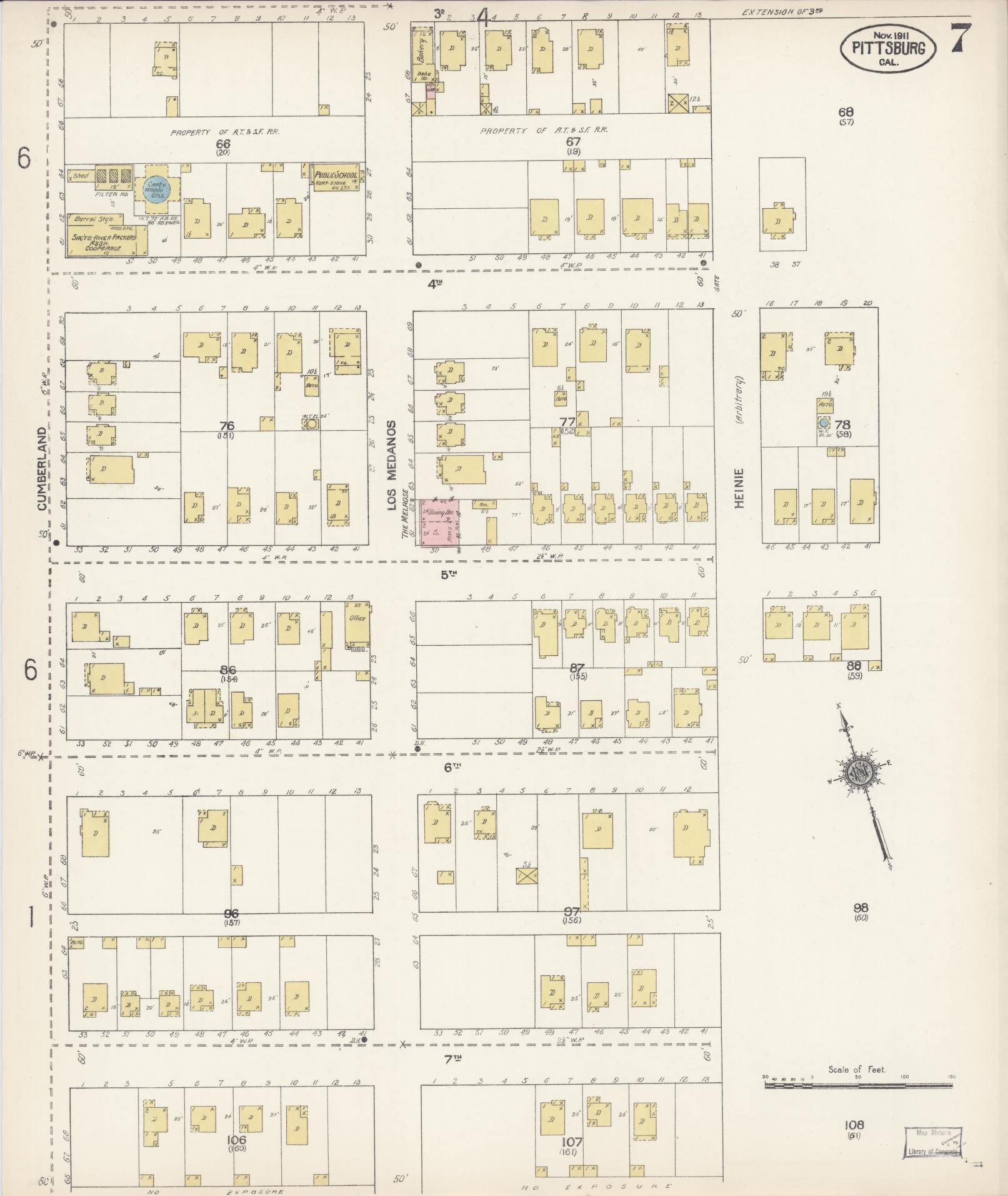 Sanborn Fire Insurance Map from Pittsburg, Contra Costa County, California (1911), Sheet #0007 - Complete Map Set gallery image, historic Sanborn map, vintage wall art, California California