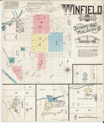 Sanborn Fire Insurance Map from Winfield, Cowley County, Kansas (1884), Sheet #0001 - Complete Map Set gallery image, historic Sanborn map, vintage wall art, Kansas Kansas