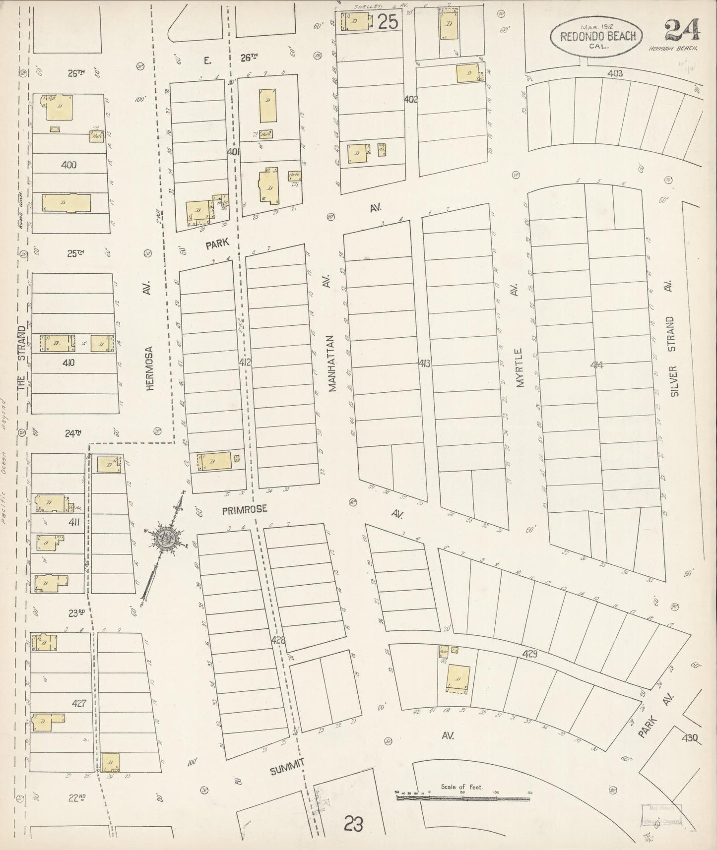 Sanborn Fire Insurance Map from Redondo Beach, Los Angeles County, California (1912), Sheet #0024 - Complete Map Set gallery image, historic Sanborn map, vintage wall art, California California