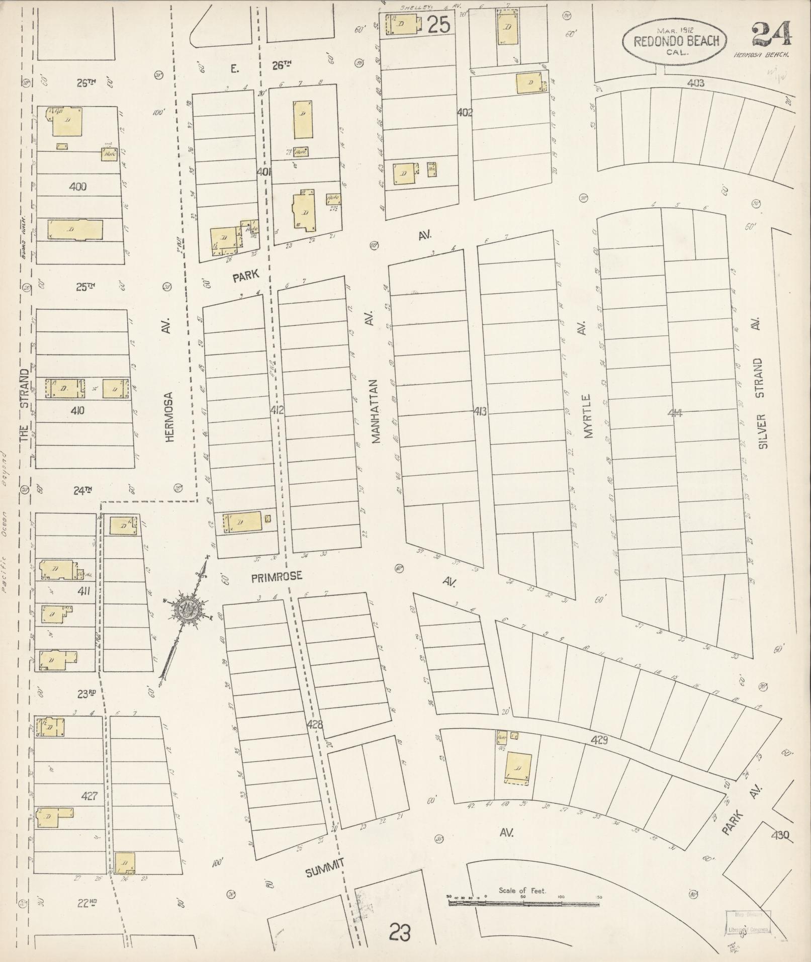 Sanborn Fire Insurance Map from Redondo Beach, Los Angeles County, California (1912), Sheet #0024 - Complete Map Set gallery image, historic Sanborn map, vintage wall art, California California