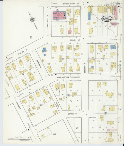 Sanborn Fire Insurance Map from Howell, Livingston County, Michigan (1916), Sheet #0007 - Complete Map Set gallery image, historic Sanborn map, vintage wall art, Michigan Michigan