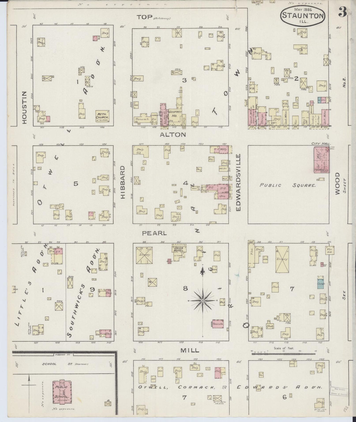Sanborn Fire Insurance Map from Staunton, Macoupin County, Illinois (1886), Sheet #0003 - Complete Map Set gallery image, historic Sanborn map, vintage wall art, Illinois Illinois