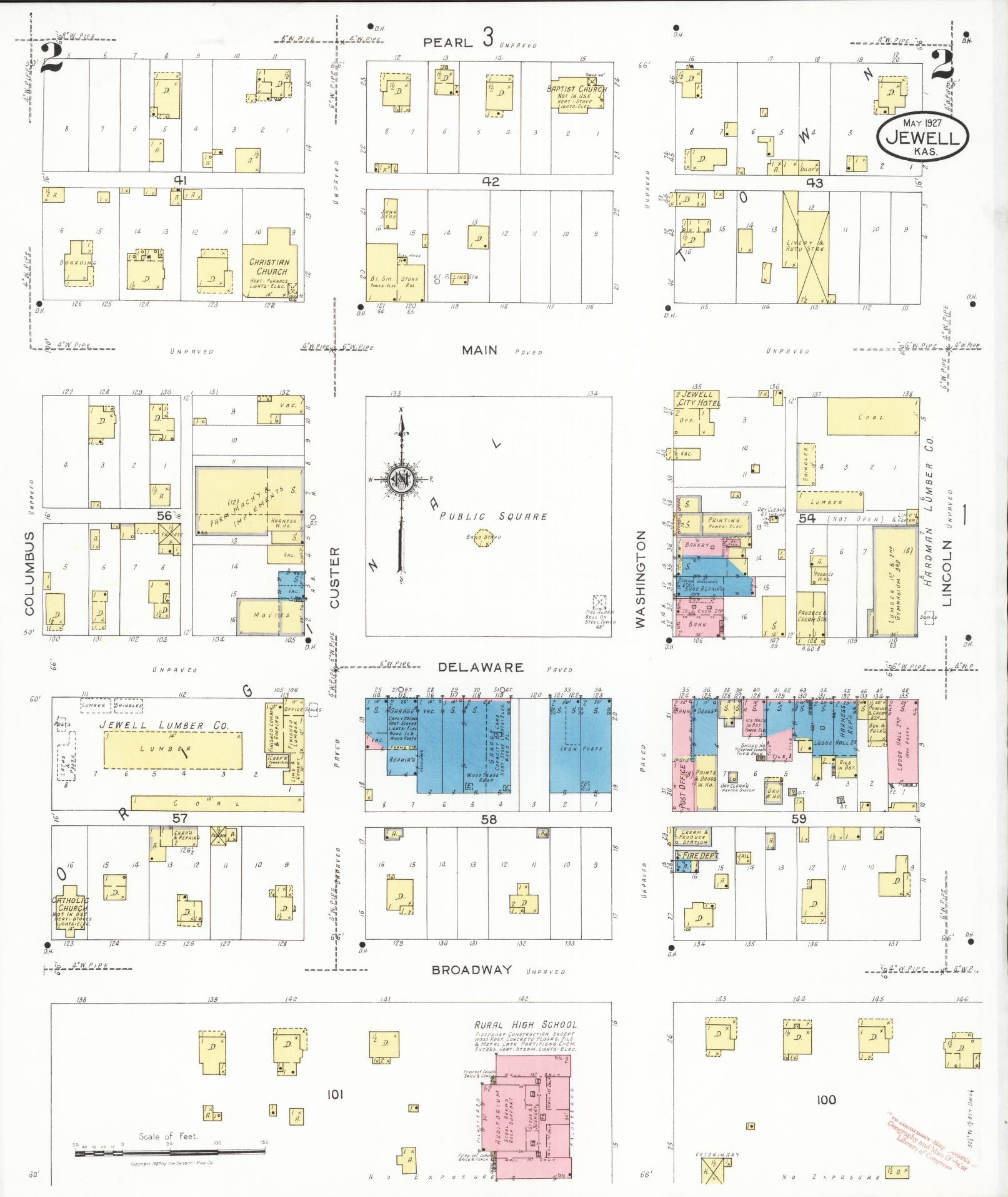 Sanborn Fire Insurance Map from Jewell, Jewell County, Kansas (1927), Sheet #0002 - Complete Map Set gallery image, historic Sanborn map, vintage wall art, Kansas Kansas