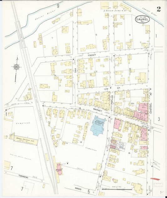 Sanborn Fire Insurance Map from Laurel, Sussex County, Delaware (1912), Sheet #0002 - Historic Sanborn Fire Insurance Map Print, vintage old map wall art, antique decor, genealogy gift, Delaware Delaware map