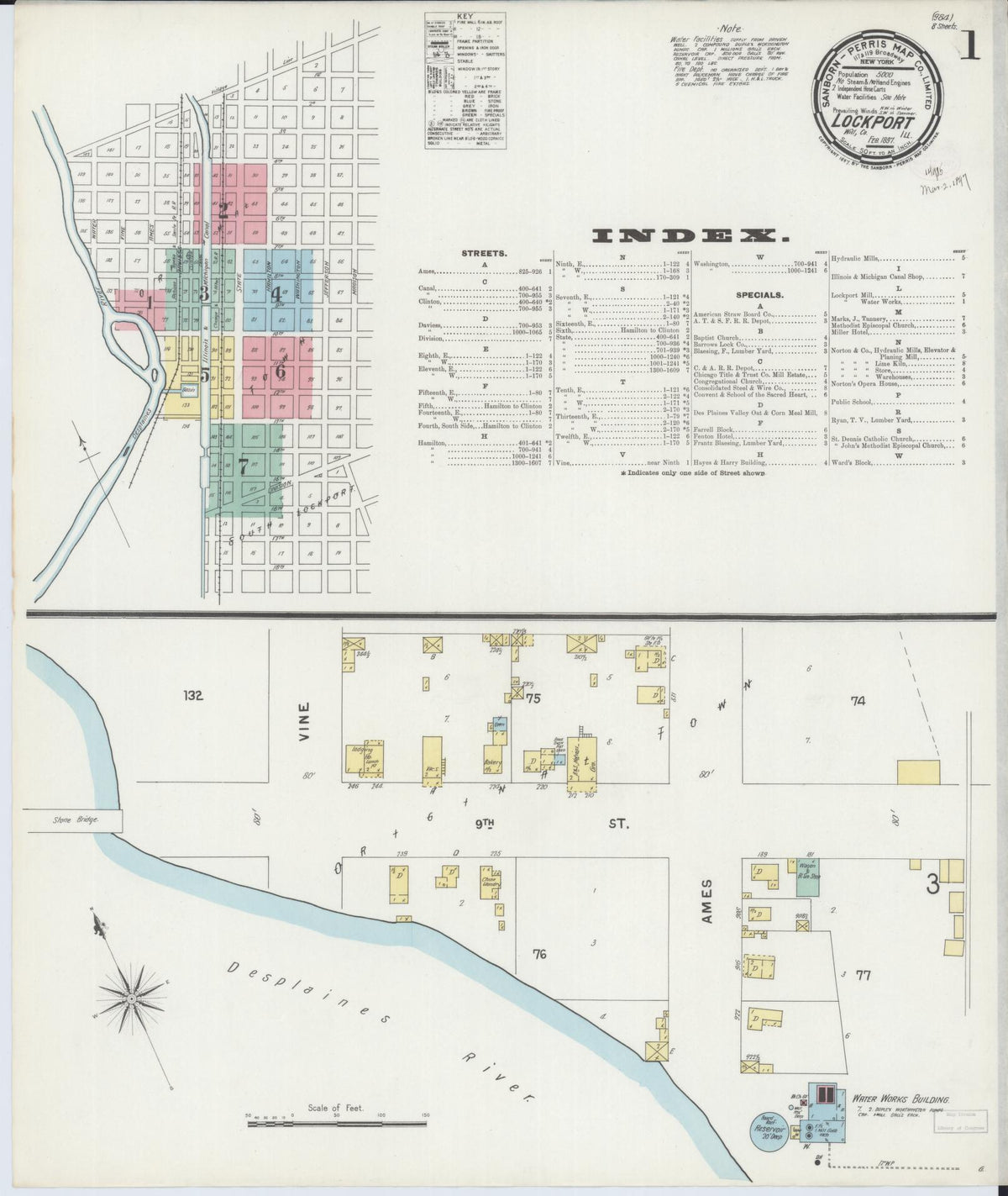 Sanborn Fire Insurance Map from Lockport, Will County, Illinois (1897), Sheet #0001 - Historic Sanborn Fire Insurance Map Print, vintage old map wall art, antique decor, genealogy gift, Illinois Illinois map