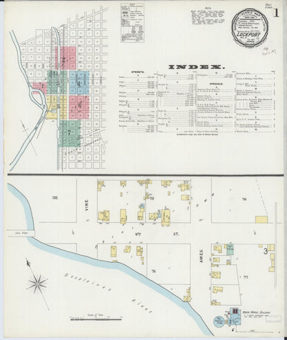 Sanborn Fire Insurance Map from Lockport, Will County, Illinois (1897), Sheet #0001 - Historic Sanborn Fire Insurance Map Print, vintage old map wall art, antique decor, genealogy gift, Illinois Illinois map
