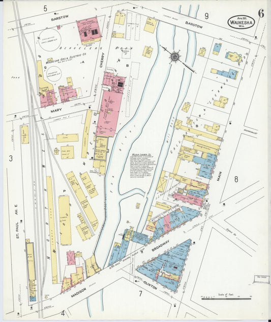 Sanborn Fire Insurance Map from Waukesha, Waukesha County, Wisconsin (1911), Sheet #0006 - Historic Sanborn Fire Insurance Map Print, vintage old map wall art, antique decor, genealogy gift, Wisconsin Wisconsin map