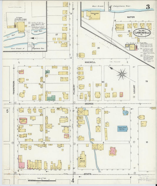 Sanborn Fire Insurance Map from Curwensville, Clearfield County, Pennsylvania (1905), Sheet #0003 - Historic Sanborn Fire Insurance Map Print, vintage old map wall art, antique decor, genealogy gift, Pennsylvania Pennsylvania map