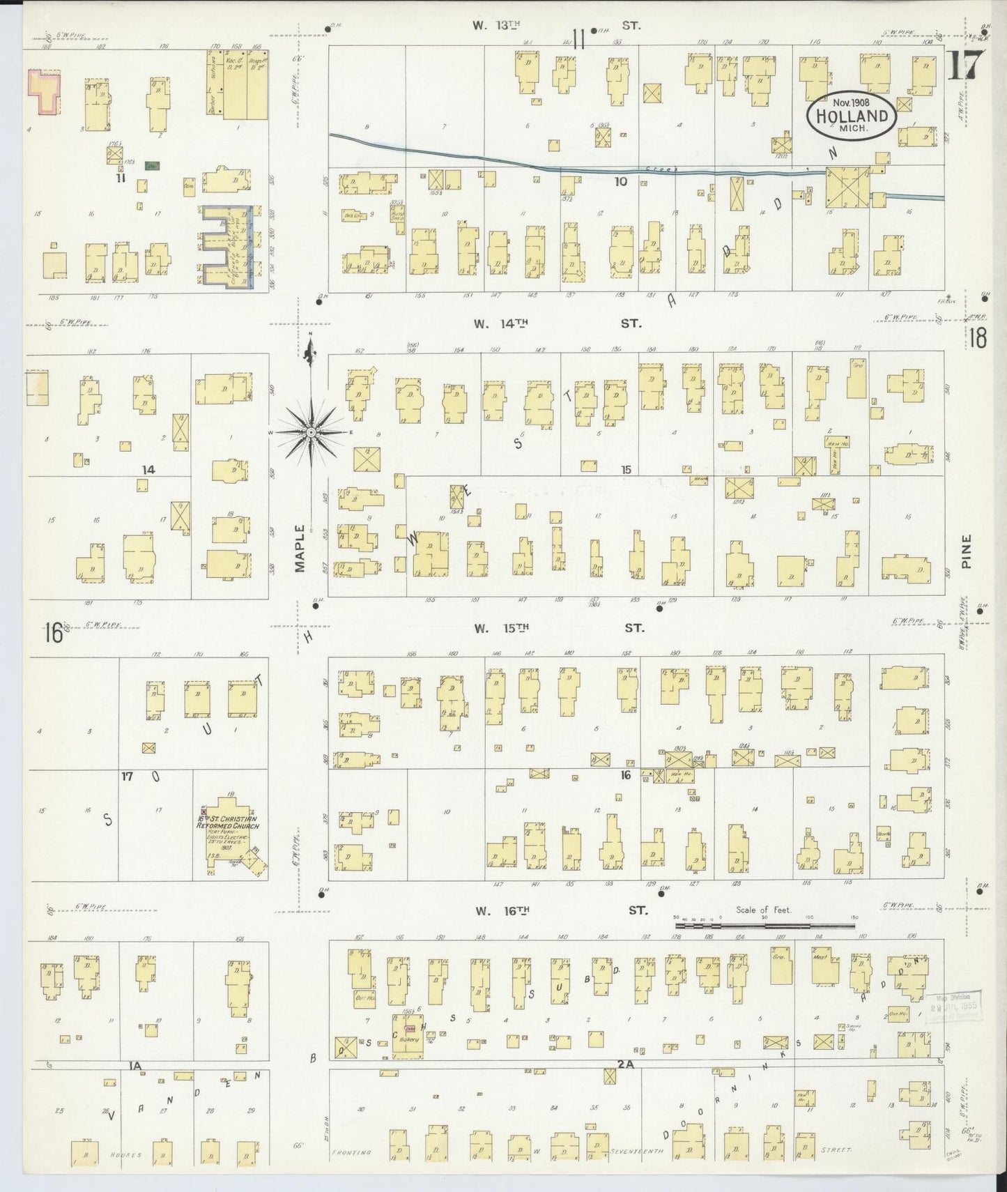 Sanborn Fire Insurance Map from Holland, Ottawa County, Michigan (1908), Sheet #0017 - Historic Sanborn Fire Insurance Map Print, vintage old map wall art, antique decor, genealogy gift, Michigan Michigan map