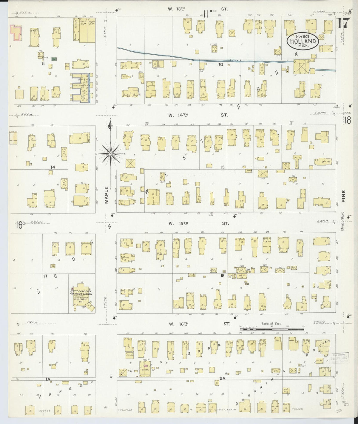 Sanborn Fire Insurance Map from Holland, Ottawa County, Michigan (1908), Sheet #0017 - Historic Sanborn Fire Insurance Map Print, vintage old map wall art, antique decor, genealogy gift, Michigan Michigan map