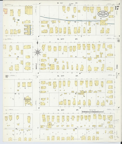 Sanborn Fire Insurance Map from Holland, Ottawa County, Michigan (1908), Sheet #0017 - Historic Sanborn Fire Insurance Map Print, vintage old map wall art, antique decor, genealogy gift, Michigan Michigan map