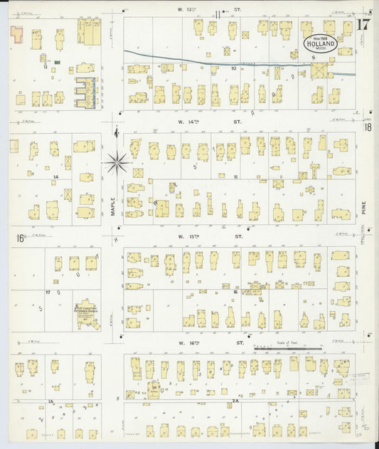 Sanborn Fire Insurance Map from Holland, Ottawa County, Michigan (1908), Sheet #0017 - Historic Sanborn Fire Insurance Map Print, vintage old map wall art, antique decor, genealogy gift, Michigan Michigan map