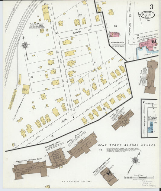 Sanborn Fire Insurance Map from Kent, Portage County, Ohio (1919), Sheet #0003 - Historic Sanborn Fire Insurance Map Print, vintage old map wall art, antique decor, genealogy gift, Ohio Ohio map