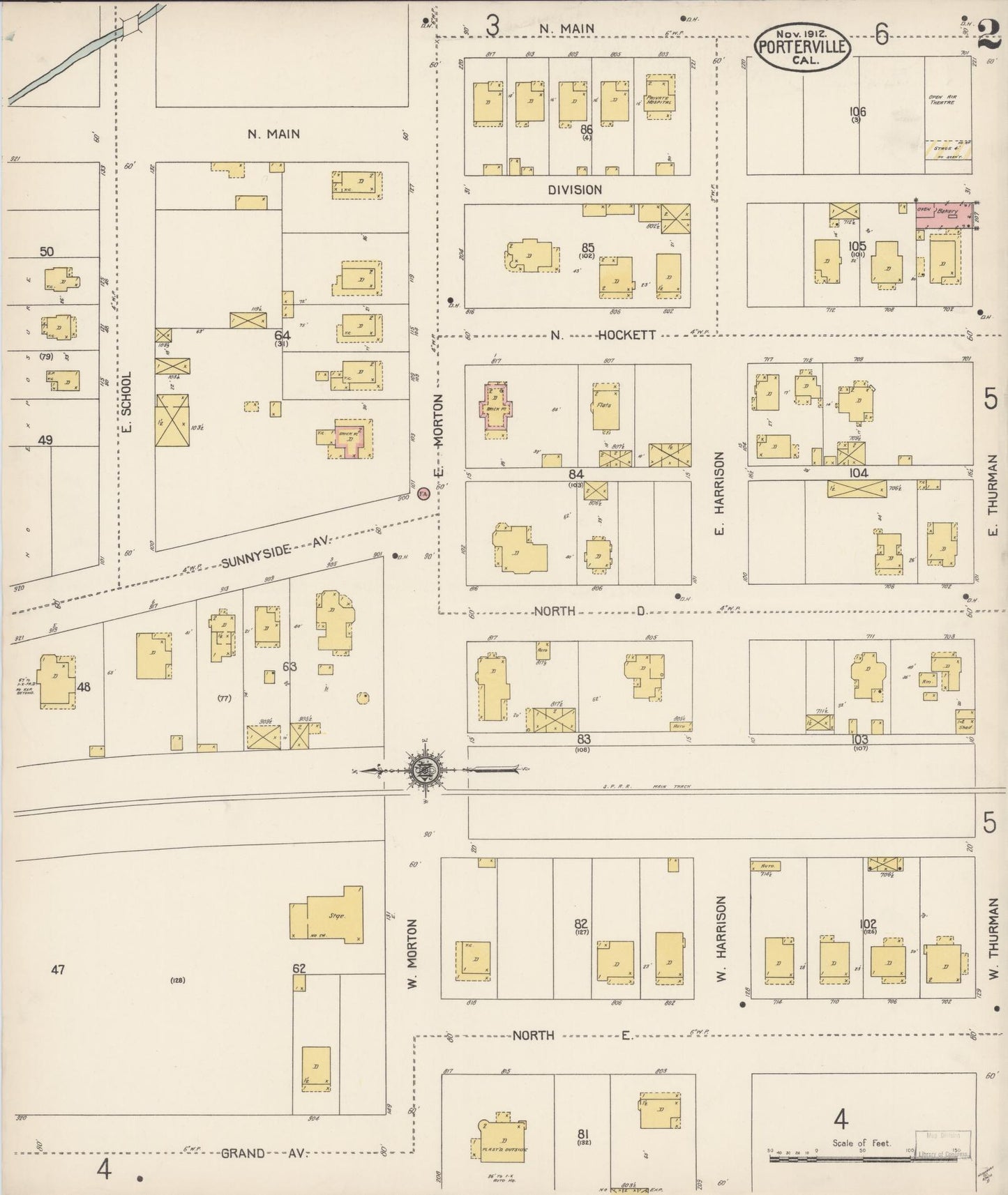 Sanborn Fire Insurance Map from Porterville, Tulare County, California (1912), Sheet #0002 - Complete Map Set gallery image, historic Sanborn map, vintage wall art, California California