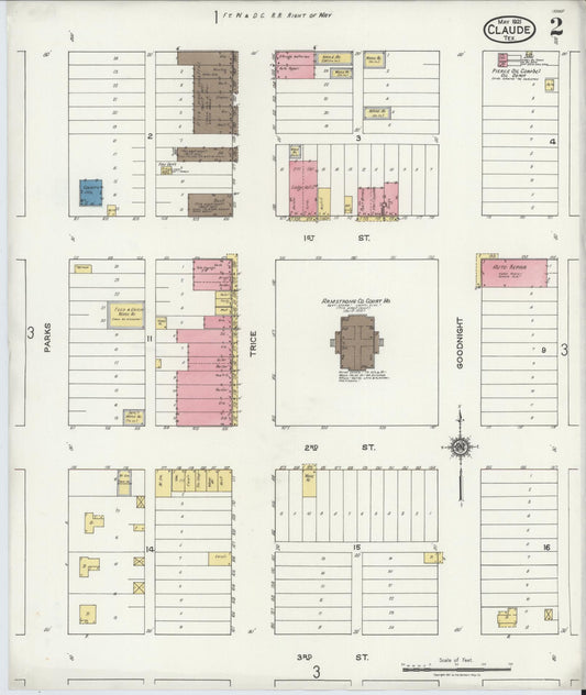 Sanborn Fire Insurance Map from Claude, Armstrong County, Texas (1921), Sheet #0002 - Historic Sanborn Fire Insurance Map Print, vintage old map wall art, antique decor, genealogy gift, Texas Texas map