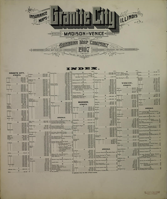 Sanborn Fire Insurance Map from Granite City, Madison County, Illinois (1907), Sheet #0001 - Historic Sanborn Fire Insurance Map Print, vintage old map wall art, antique decor, genealogy gift, Illinois Illinois map