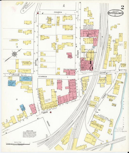 Sanborn Fire Insurance Map from White River Junction, Windsor County, Vermont (1917), Sheet #0002 - Historic Sanborn Fire Insurance Map Print, vintage old map wall art, antique decor, genealogy gift, Vermont Vermont map