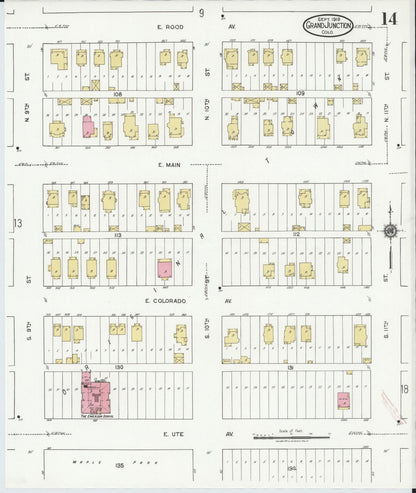 Sanborn Fire Insurance Map from Grand Junction, Mesa County, Colorado (1919), Sheet #0014 - Complete Map Set gallery image, historic Sanborn map, vintage wall art, Colorado Colorado