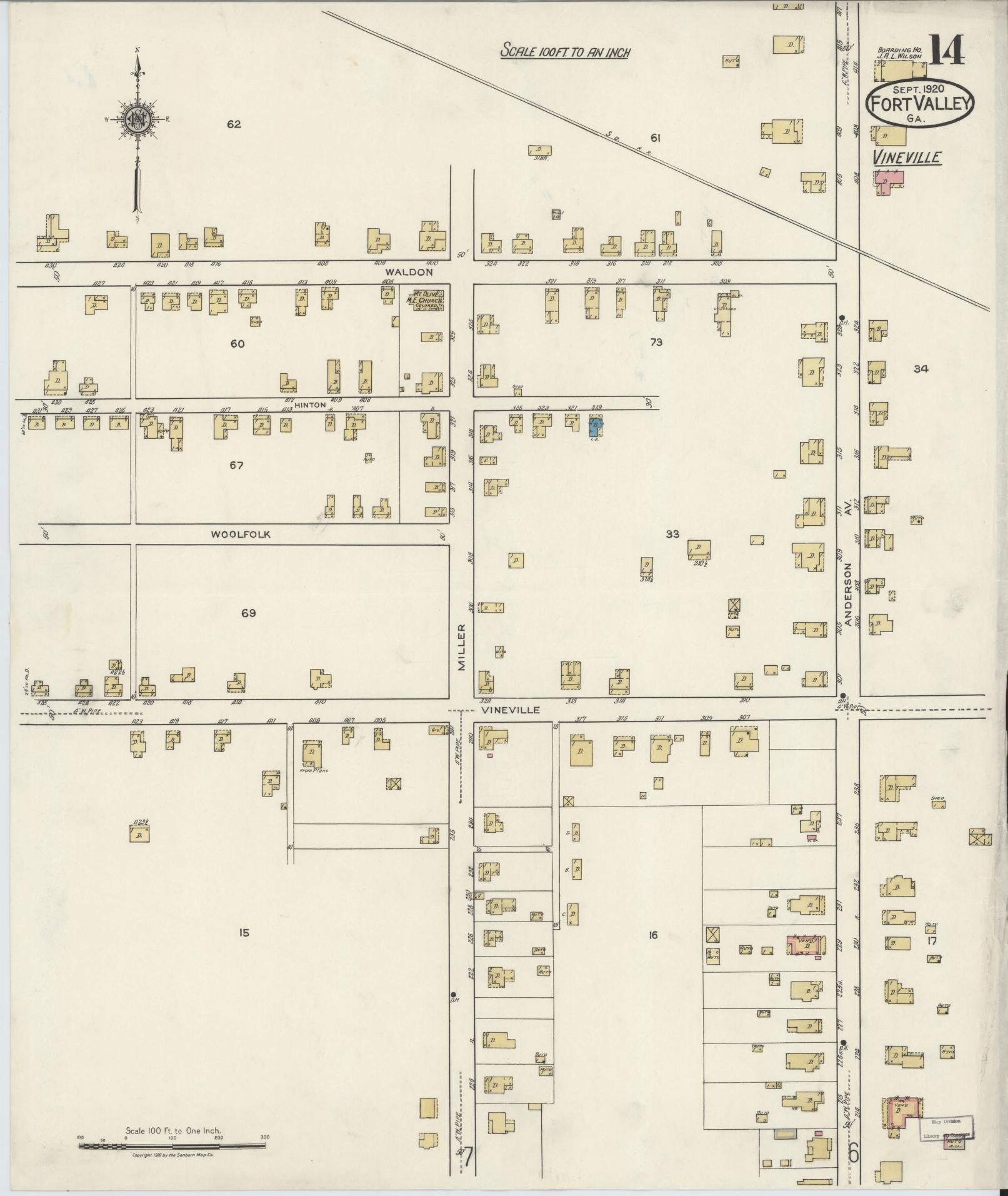 Sanborn Fire Insurance Map from Fort Valley, Peach County, Georgia (1920), Sheet #0014 - Complete Map Set gallery image, historic Sanborn map, vintage wall art, Georgia Georgia