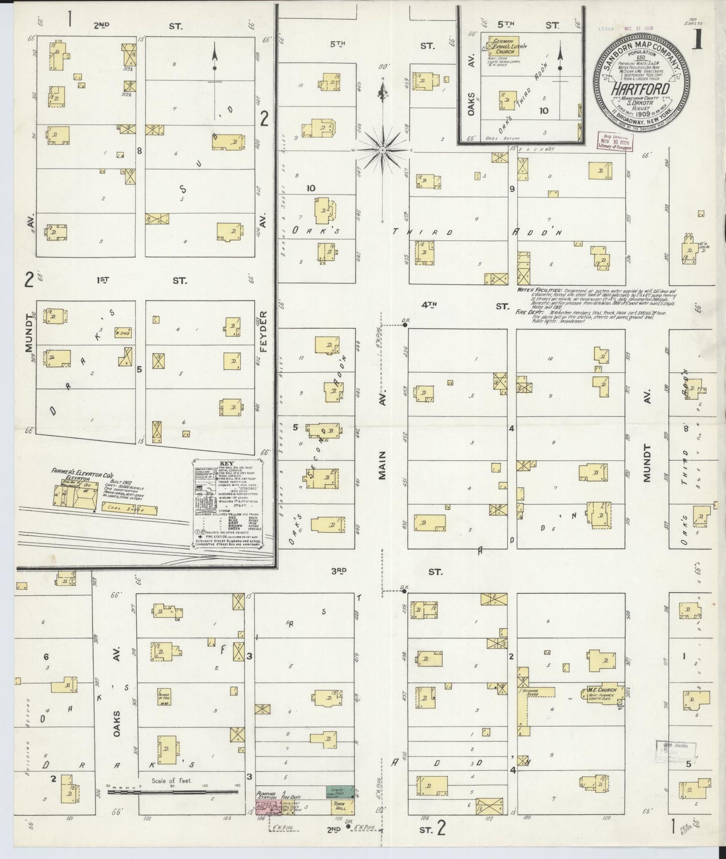 Sanborn Fire Insurance Map from Hartford, Minnehaha County, South Dakota (1909), Sheet #0001 - Complete Map Set gallery image, historic Sanborn map, vintage wall art, South Dakota South Dakota
