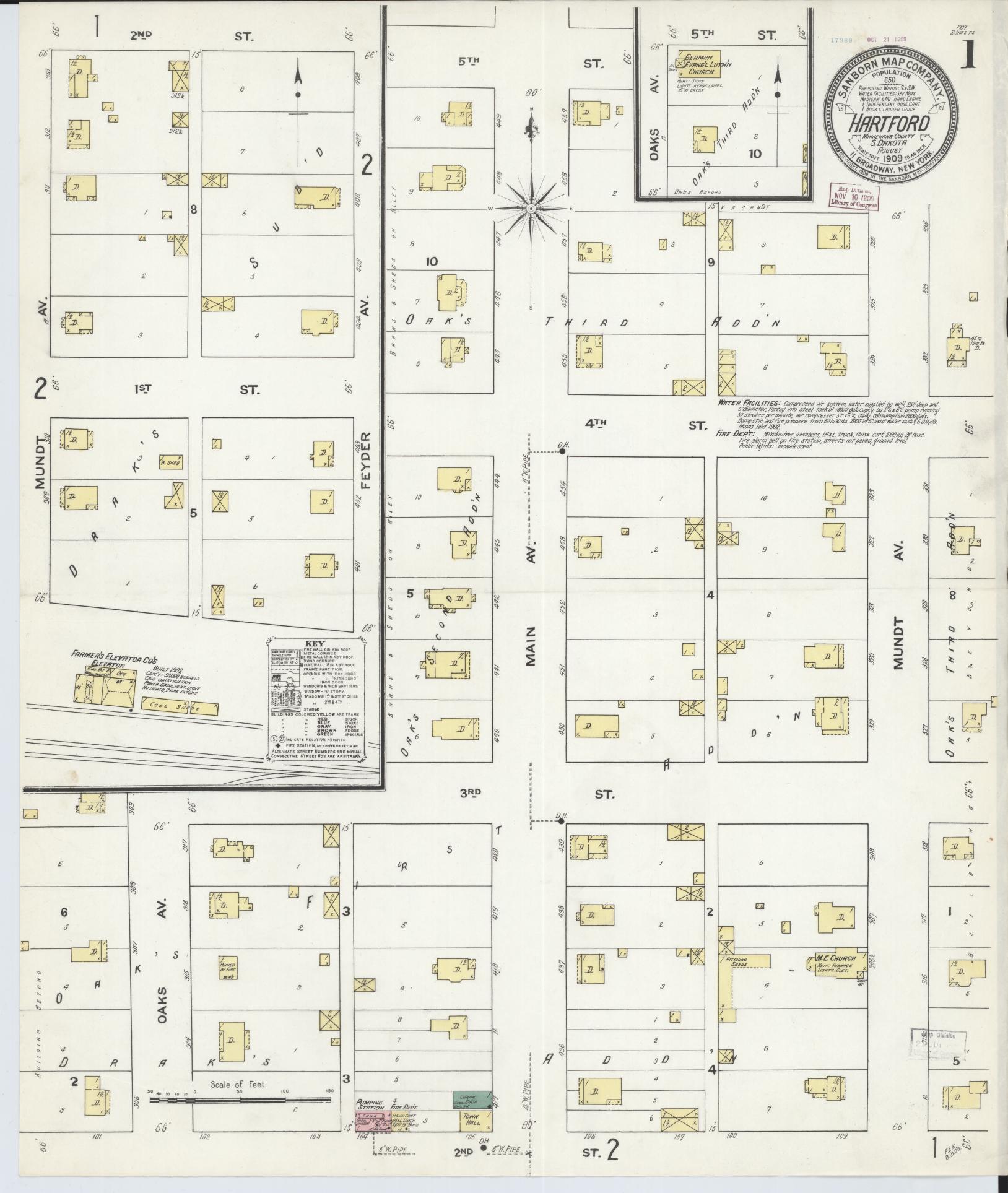 Sanborn Fire Insurance Map from Hartford, Minnehaha County, South Dakota (1909), Sheet #0001 - Complete Map Set gallery image, historic Sanborn map, vintage wall art, South Dakota South Dakota
