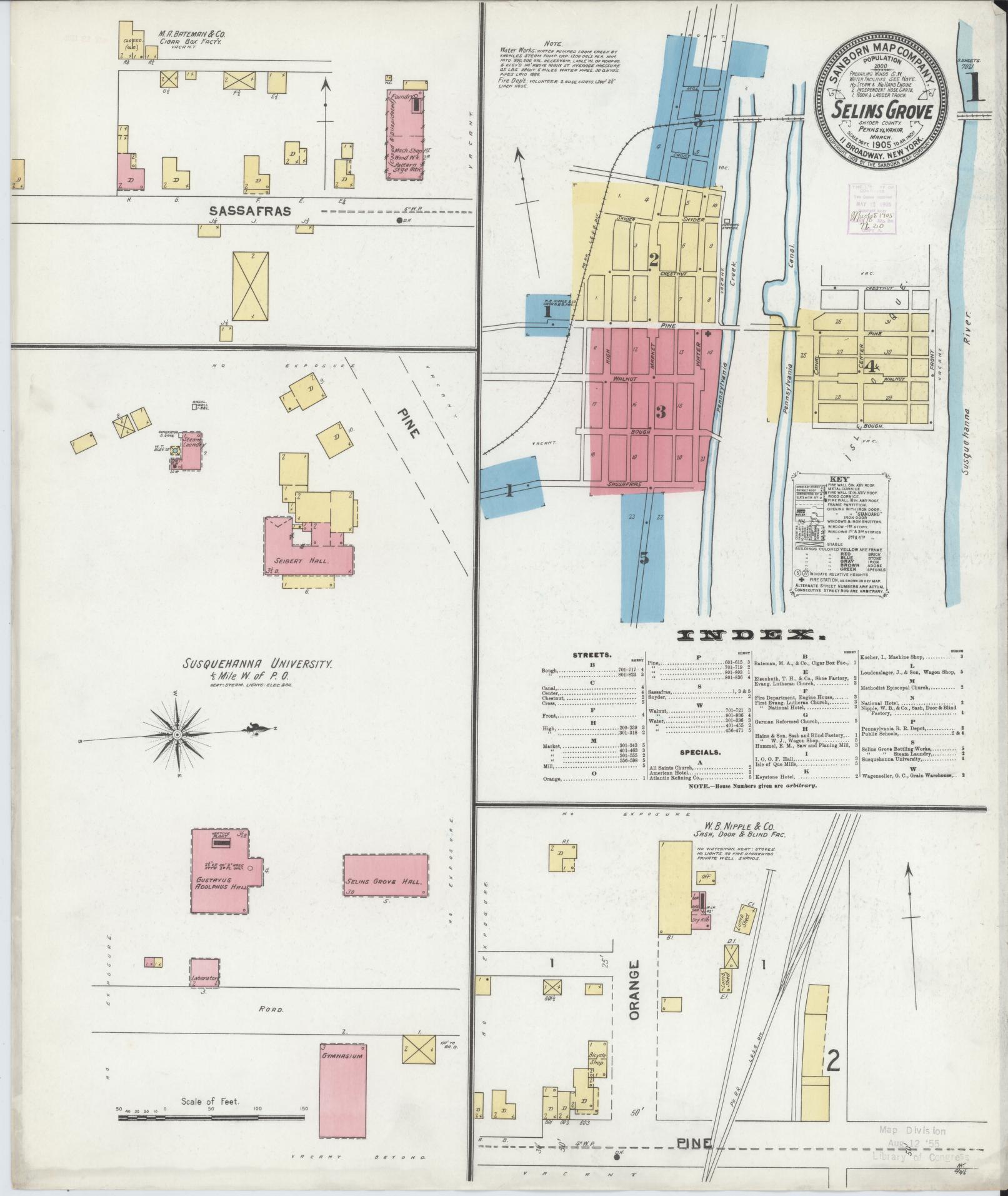 Sanborn Fire Insurance Map from Selins Grove, Snyder County, Pennsylvania (1905), Sheet #0001 - Complete Map Set gallery image, historic Sanborn map, vintage wall art, Pennsylvania Pennsylvania