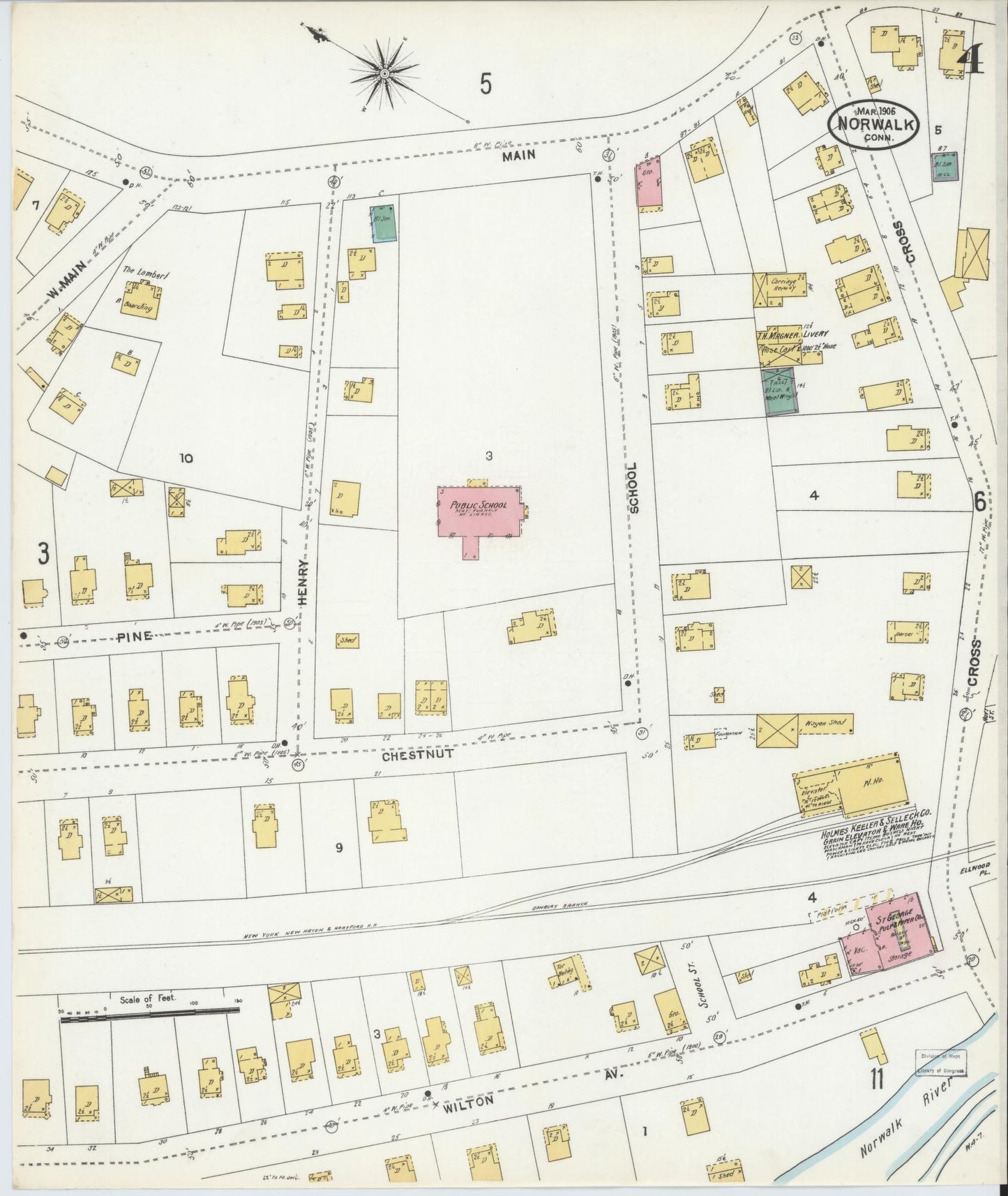 Sanborn Fire Insurance Map from Norwalk, Fairfield County, Connecticut (1906), Sheet #0004 - Complete Map Set gallery image, historic Sanborn map, vintage wall art, Connecticut Connecticut
