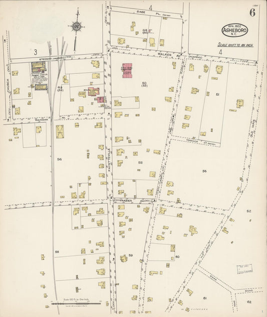 Sanborn Fire Insurance Map from Asheboro, Randolph County, North Carolina (1922), Sheet #0006 - Historic Sanborn Fire Insurance Map Print, vintage old map wall art, antique decor, genealogy gift, North Carolina North Carolina map