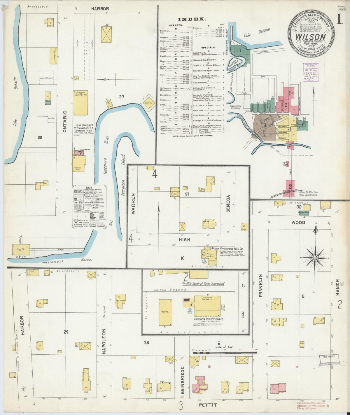Sanborn Fire Insurance Map from Wilson, Niagara County, New York (1903), Sheet #0001 - Historic Sanborn Fire Insurance Map Print, vintage old map wall art, antique decor, genealogy gift, New York New York map