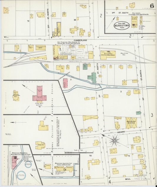 Sanborn Fire Insurance Map from Morristown, Hamblen County, Tennessee (1903), Sheet #0006 - Historic Sanborn Fire Insurance Map Print, vintage old map wall art, antique decor, genealogy gift, Tennessee Tennessee map