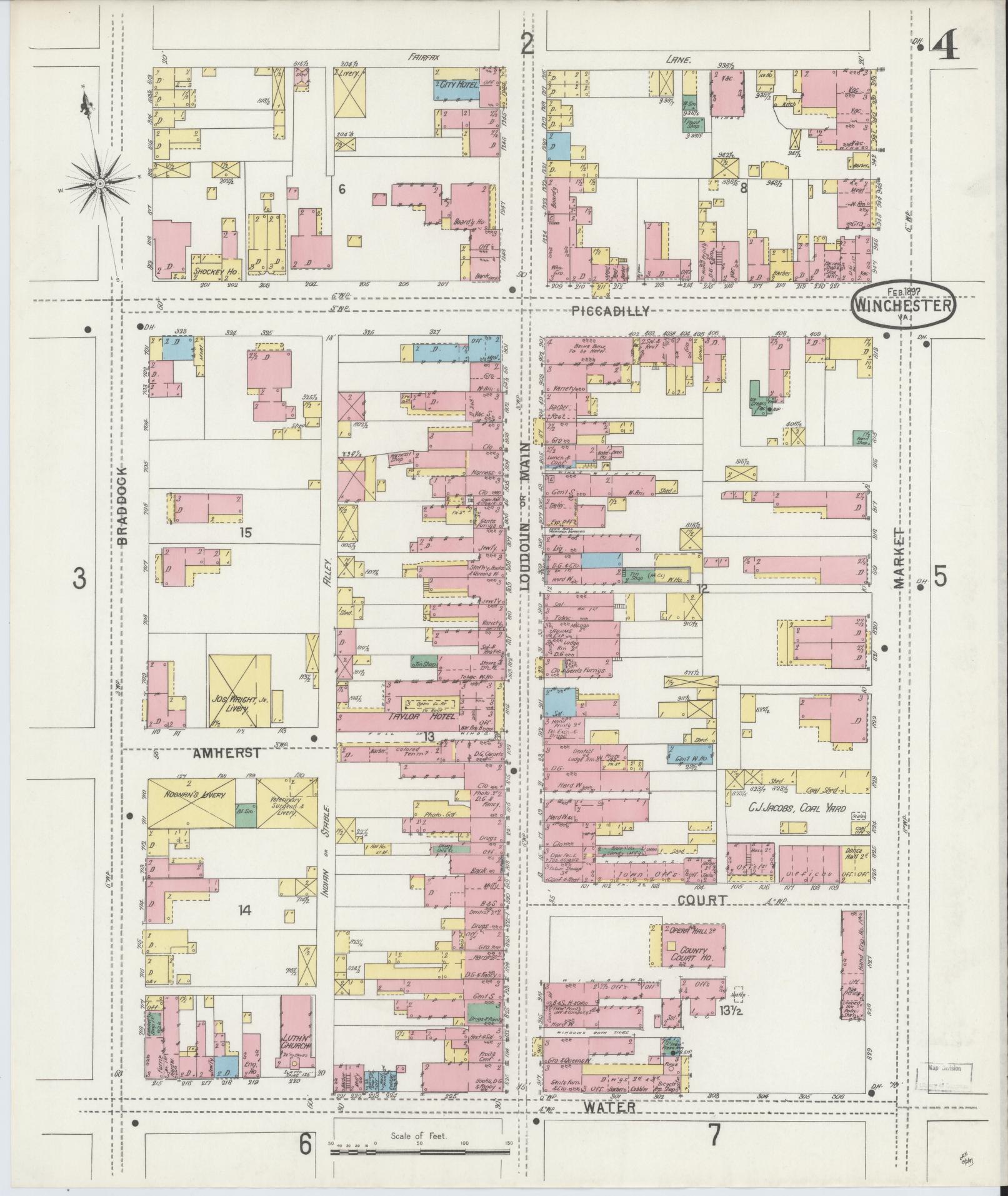 Sanborn Fire Insurance Map from Winchester, Independent Cities, Virginia (1897), Sheet #0004 - Complete Map Set gallery image, historic Sanborn map, vintage wall art, Virginia Virginia