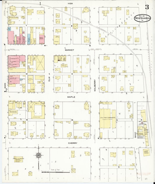Sanborn Fire Insurance Map from New Sharon, Mahaska County, Iowa (1911), Sheet #0003 - Historic Sanborn Fire Insurance Map Print, vintage old map wall art