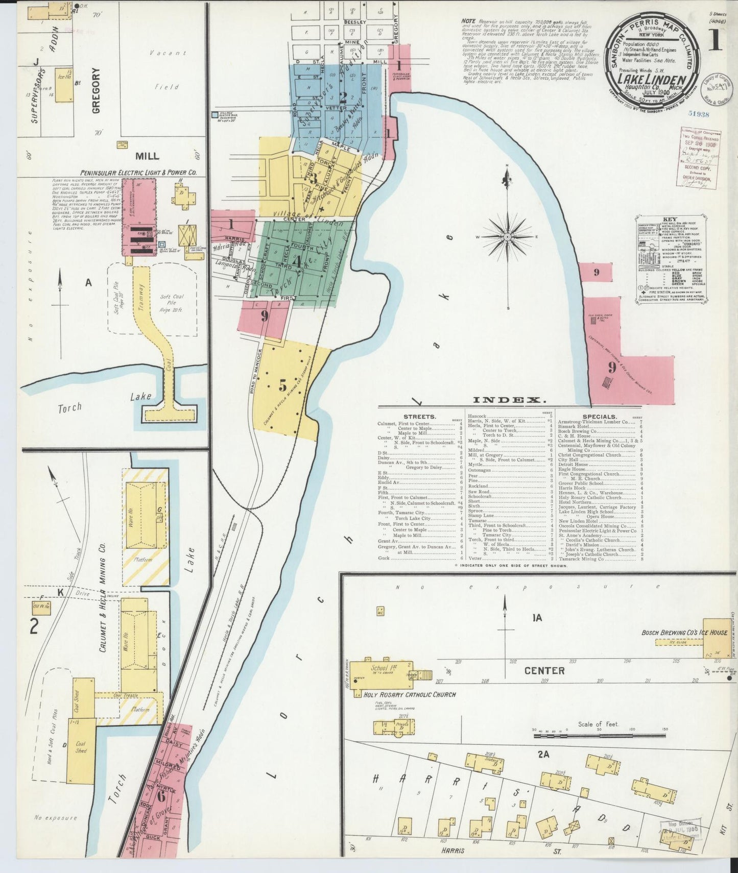 Sanborn Fire Insurance Map from Lake Linden, Houghton County, Michigan (1900), Sheet #0001 - Complete Map Set gallery image, historic Sanborn map, vintage wall art, Michigan Michigan