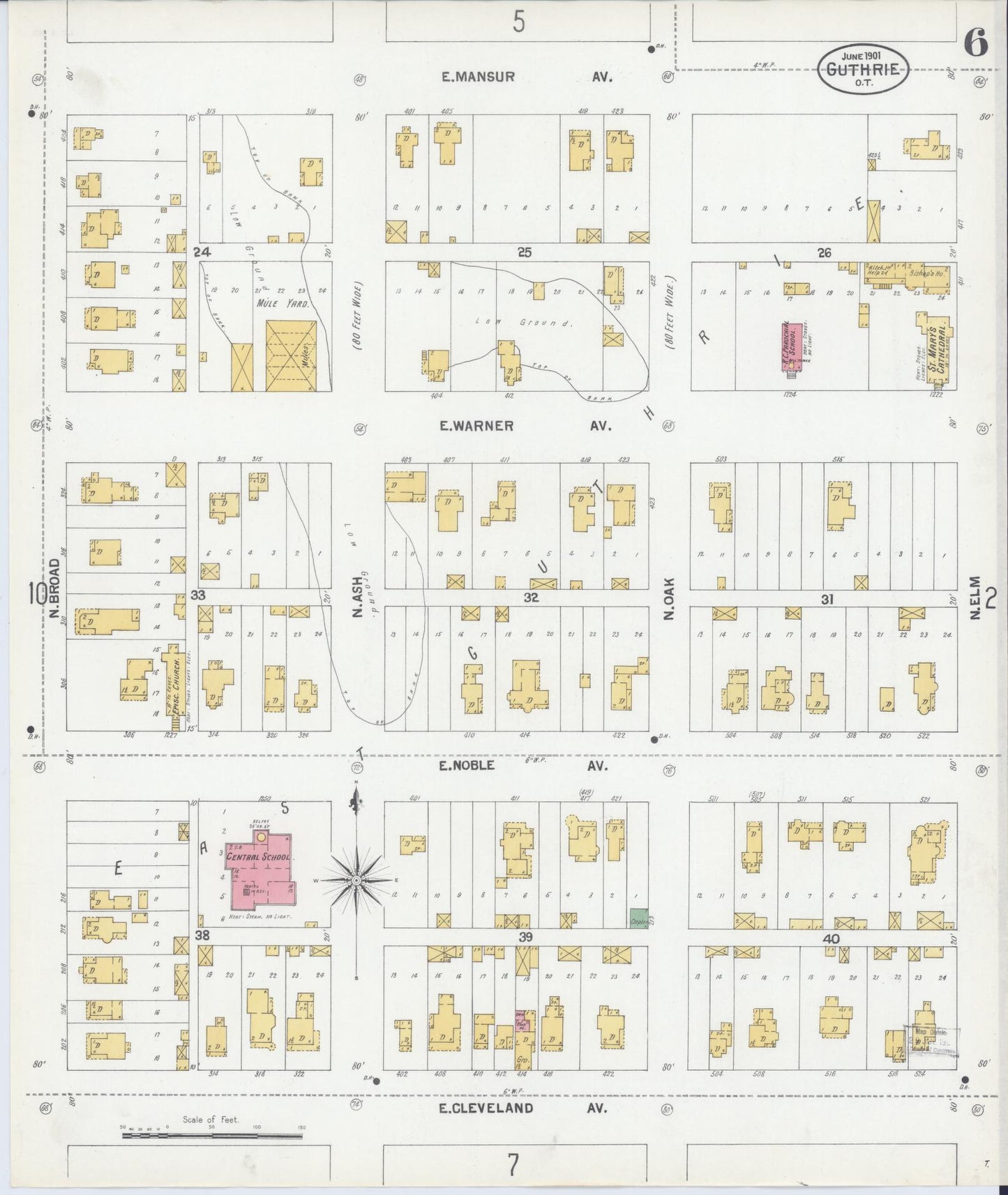 Sanborn Fire Insurance Map from Guthrie, Logan County, Oklahoma (1901), Sheet #0006 - Complete Map Set gallery image, historic Sanborn map, vintage wall art, Oklahoma Oklahoma