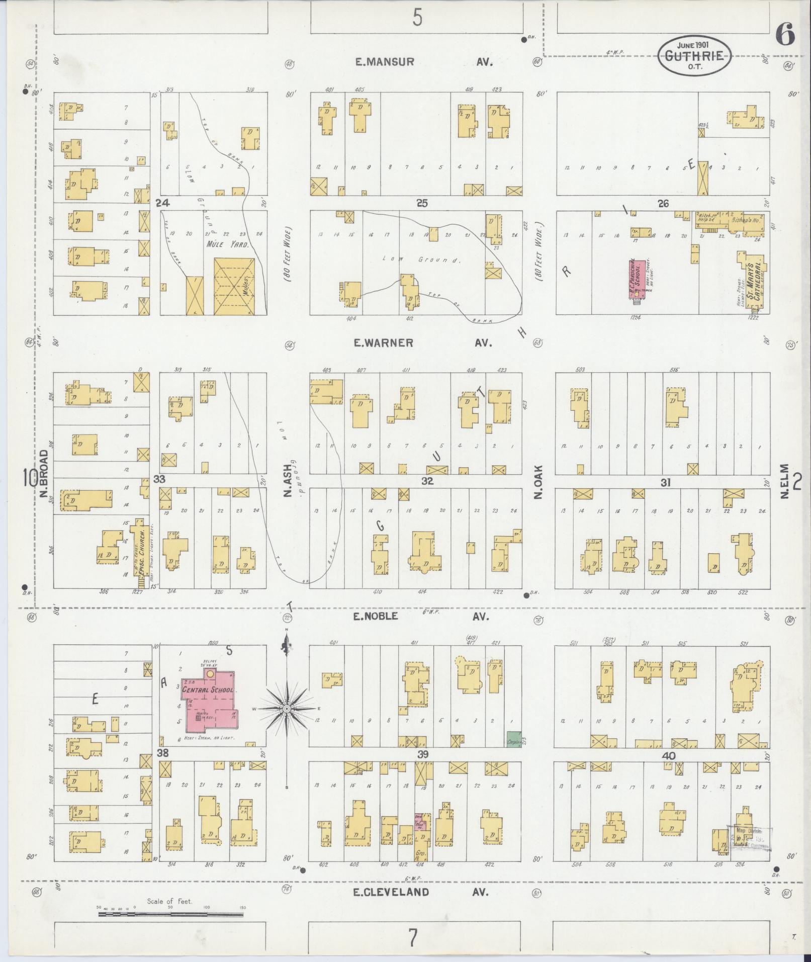 Sanborn Fire Insurance Map from Guthrie, Logan County, Oklahoma (1901), Sheet #0006 - Complete Map Set gallery image, historic Sanborn map, vintage wall art, Oklahoma Oklahoma