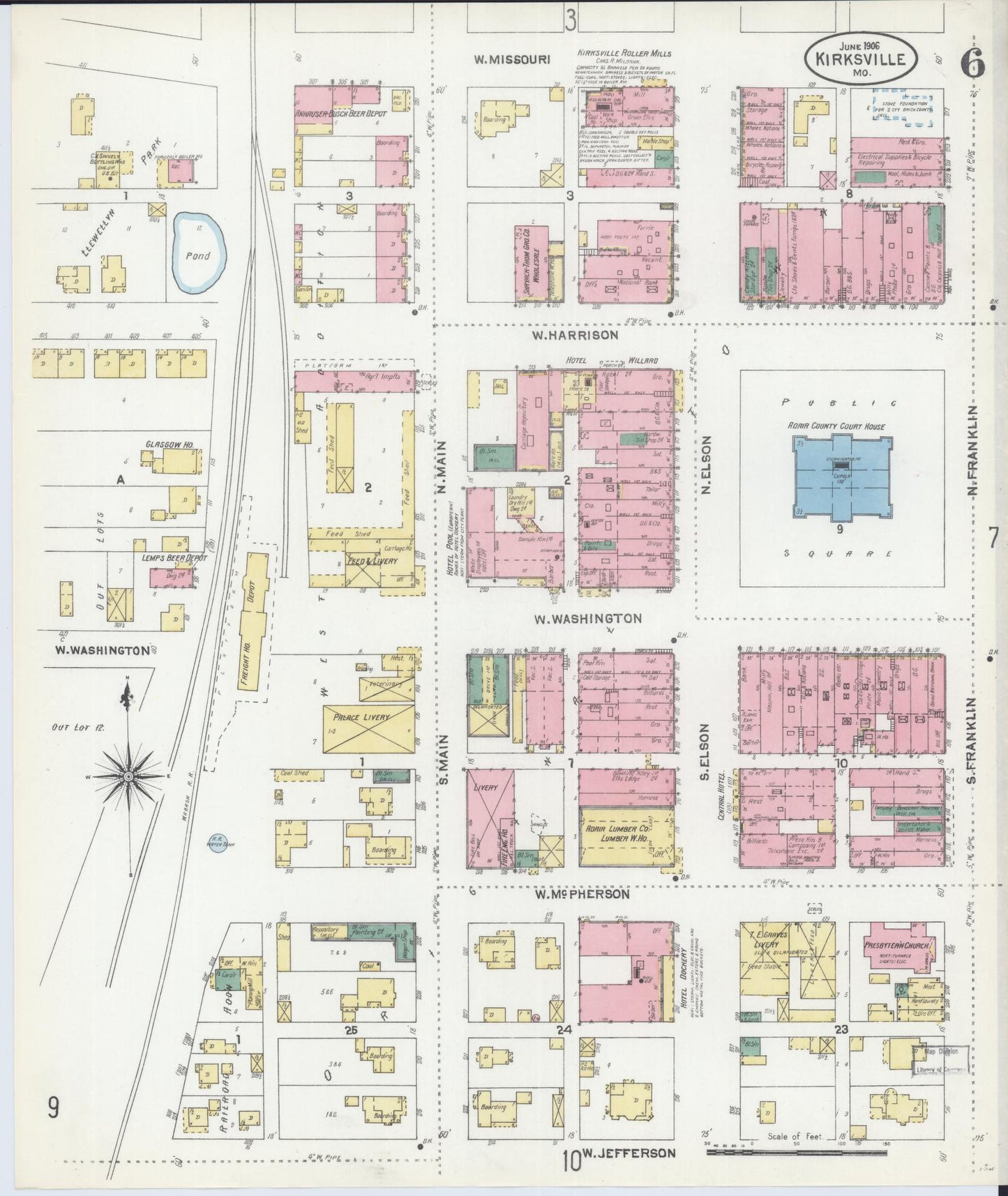 Sanborn Fire Insurance Map from Kirksville, Adair County, Missouri (1906), Sheet #0006 - Complete Map Set gallery image, historic Sanborn map, vintage wall art, Missouri Missouri
