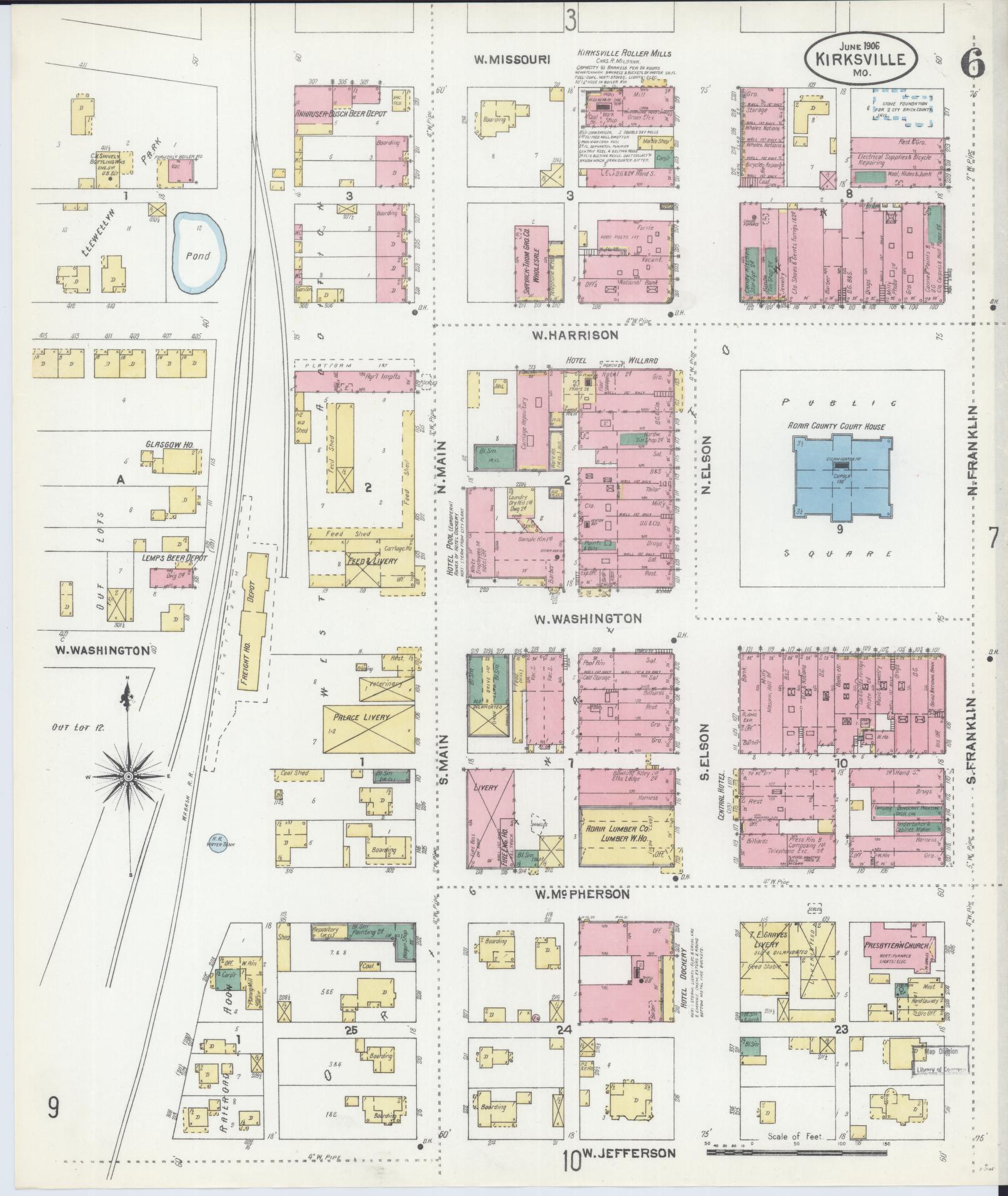 Sanborn Fire Insurance Map from Kirksville, Adair County, Missouri (1906), Sheet #0006 - Complete Map Set gallery image, historic Sanborn map, vintage wall art, Missouri Missouri