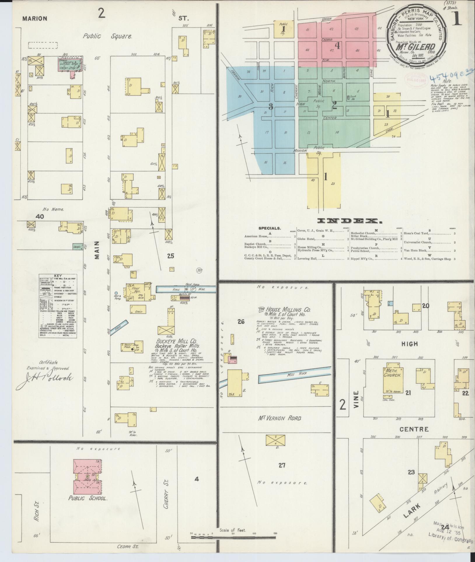 Sanborn Fire Insurance Map from Mount Gilead, Morrow County, Ohio (1897), Sheet #0001 - Complete Map Set gallery image, historic Sanborn map, vintage wall art, Ohio Ohio