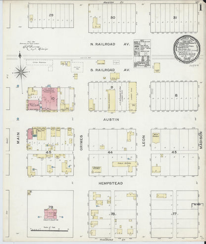 Sanborn Fire Insurance Map from Giddings, Lee County, Texas (1891), Sheet #0001 - Historic Sanborn Fire Insurance Map Print, vintage old map wall art, antique decor, genealogy gift, Texas Texas map