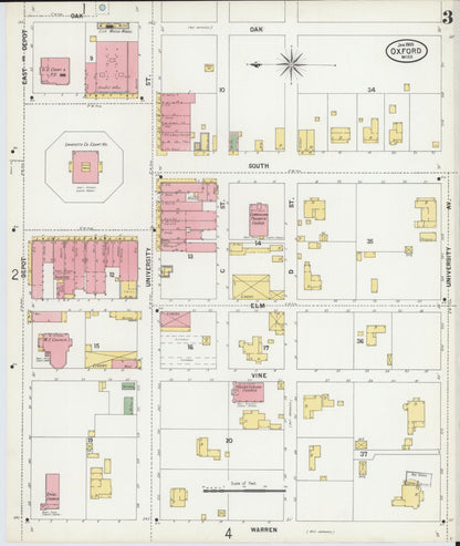 Sanborn Fire Insurance Map from Oxford, Lafayette County, Mississippi (1900), Sheet #0003 - Complete Map Set gallery image, historic Sanborn map, vintage wall art, Mississippi Mississippi