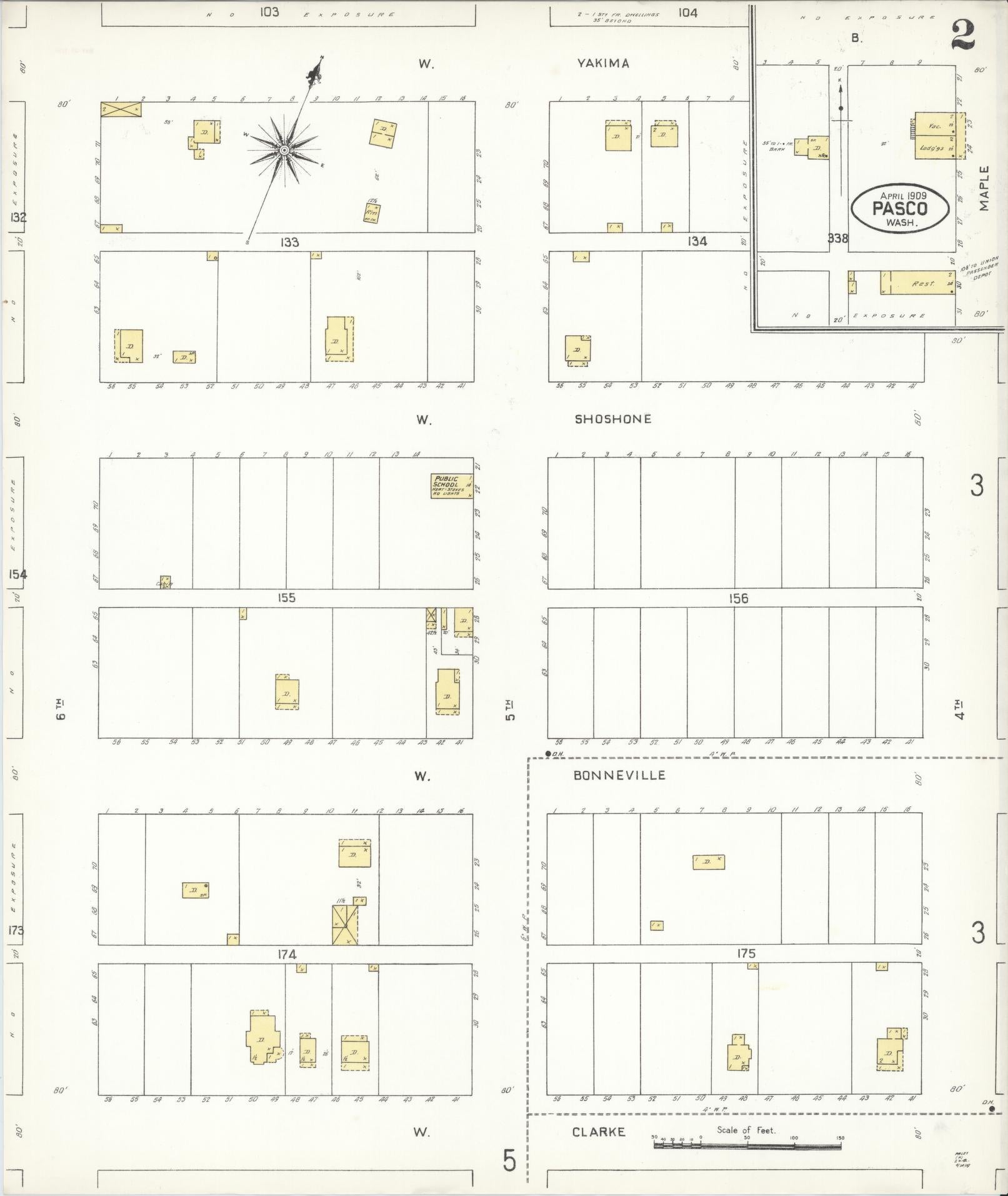 Sanborn Fire Insurance Map from Pasco, Franklin County, Washington (1909), Sheet #0002 - Complete Map Set gallery image, historic Sanborn map, vintage wall art, Washington Washington